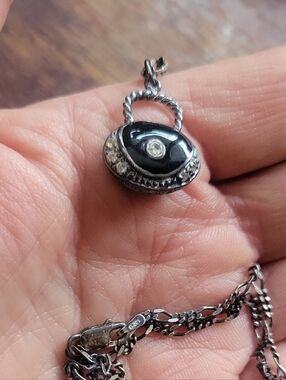 Sterling Silver & Enameled Purse Pendant Necklace - Elegant Women's Jewelry 16"